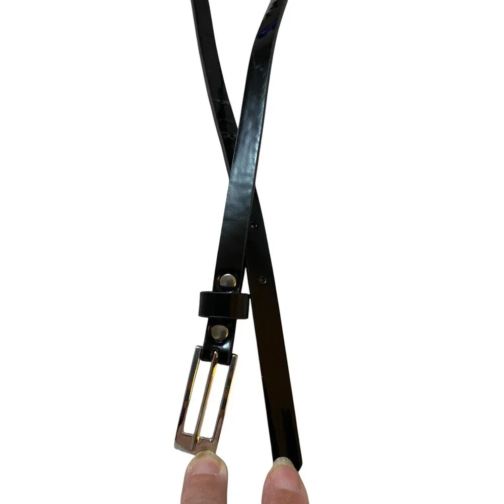 Coldwater Creek Black Patent Skinny Belt Gold Tone Buckle